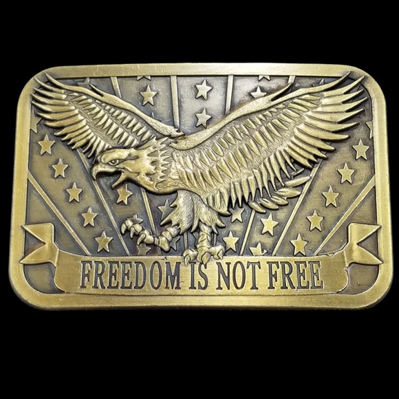 Bald Eagle Freedom Is Not Free Belt Buckle Brass Made‎ In The USA Gold Tone